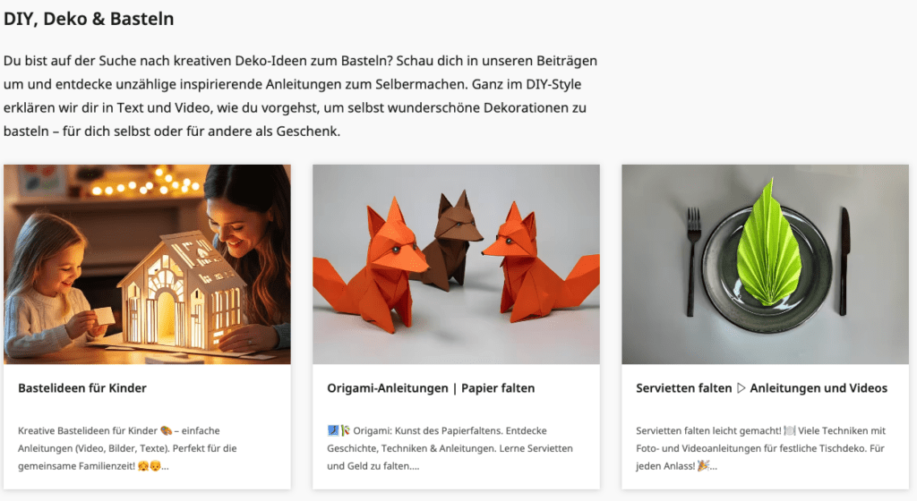 Übersicht der DIY-Kategorie auf TutKit.com mit verschiedenen Bastelideen, Anleitungen und Projekten für kreative Hobbys.